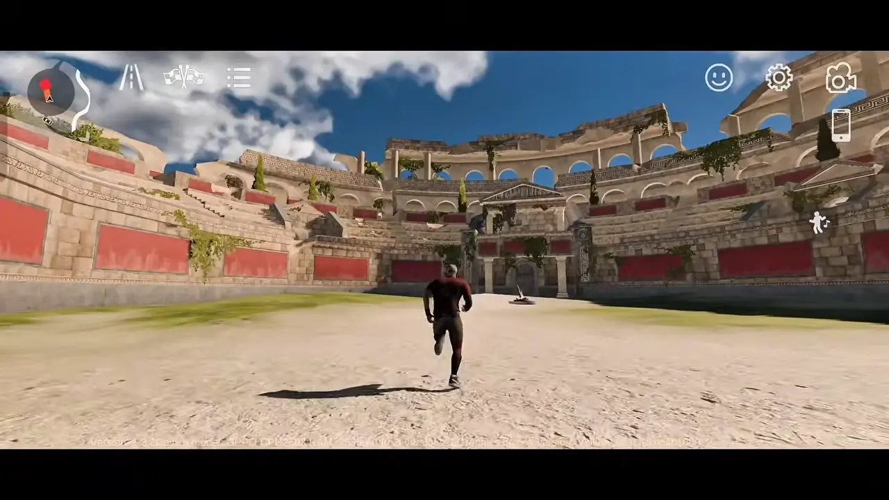 Player standing inside the gladiator arena in Italy
